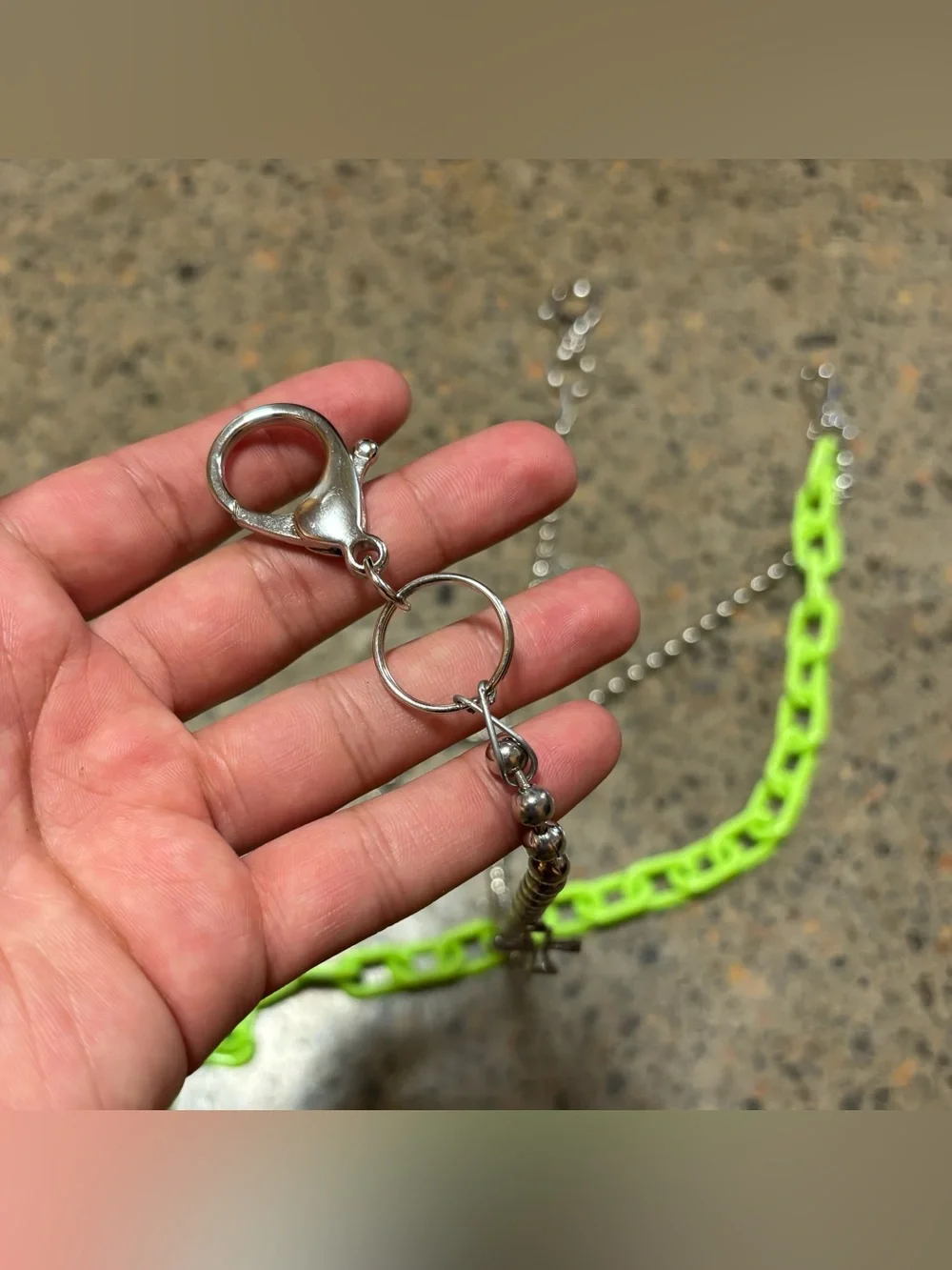 3 Pocket Chains Ball Chain Y2K, Scene, Streetwear, Silver, Green, White